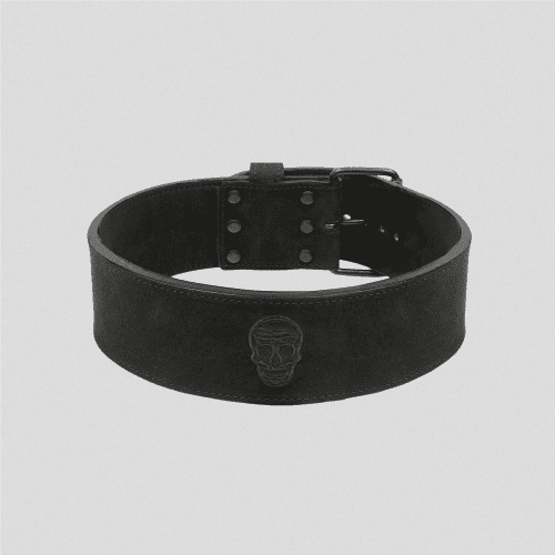 10mm single prong belt black skull gray background