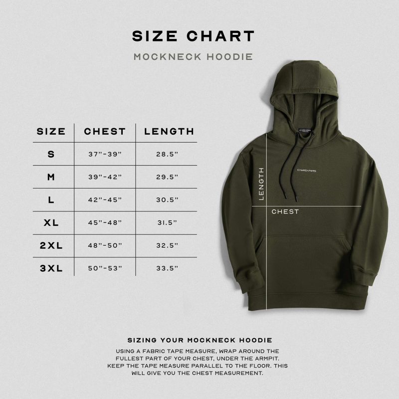 ascend mockneck hoodie od green size guide