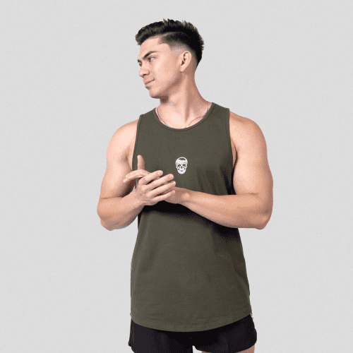 ascend scoop hem tank green studio side front