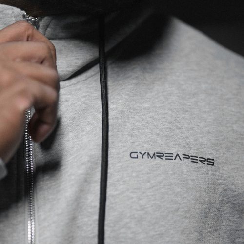 ascend zip up heather gray logo detail