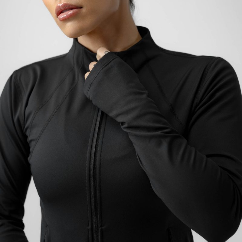 black performance running jacket front close up