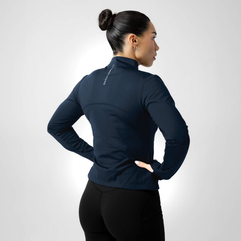 navy performance running jacket back