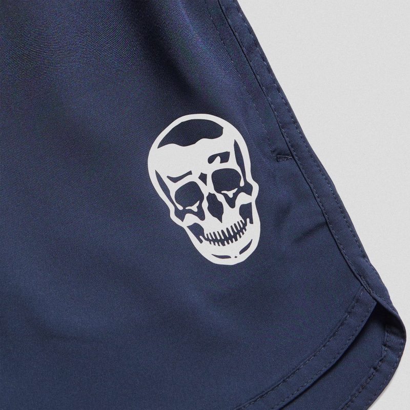 navy training shorts flat close up