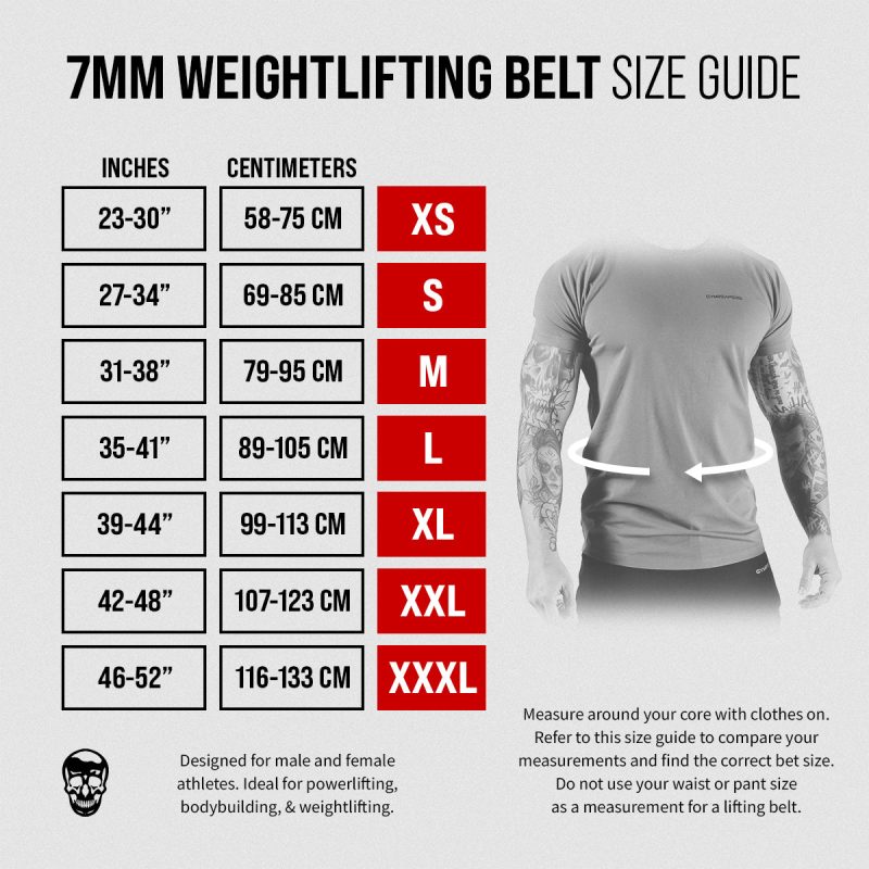 size chart 7mm belt gray