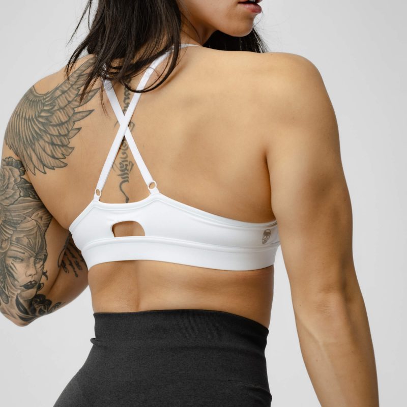 strive bra white back close up