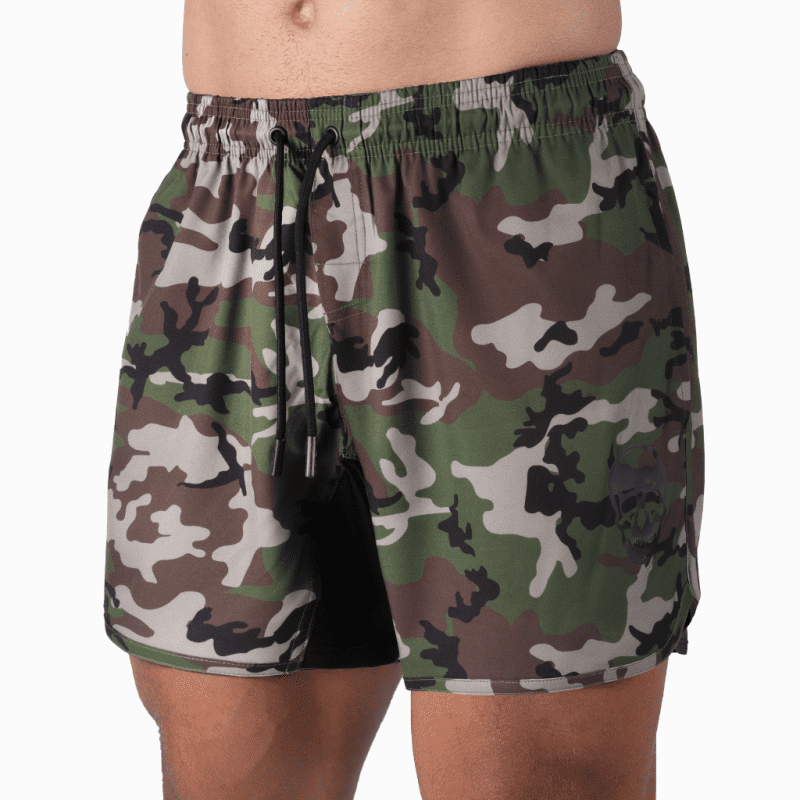 training shorts woodland camo front