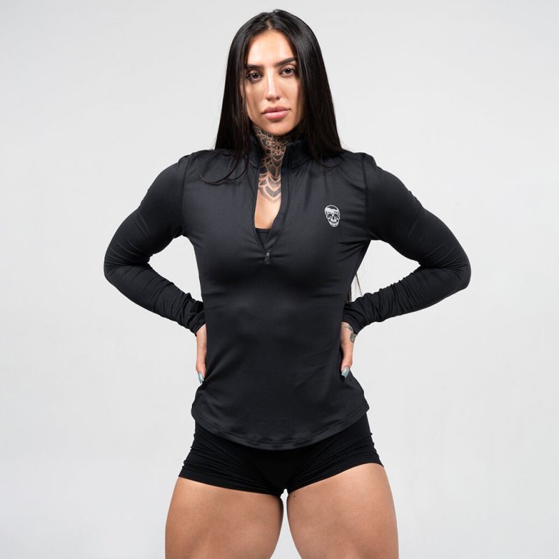 womens performance 1/4 zip black front