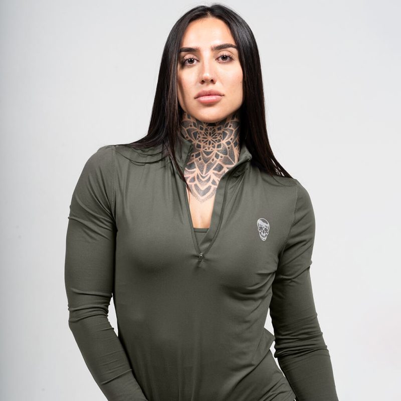 womens performance 1 4 zip green detail