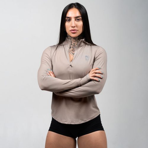 womens performance 1 4 zip taupe detail