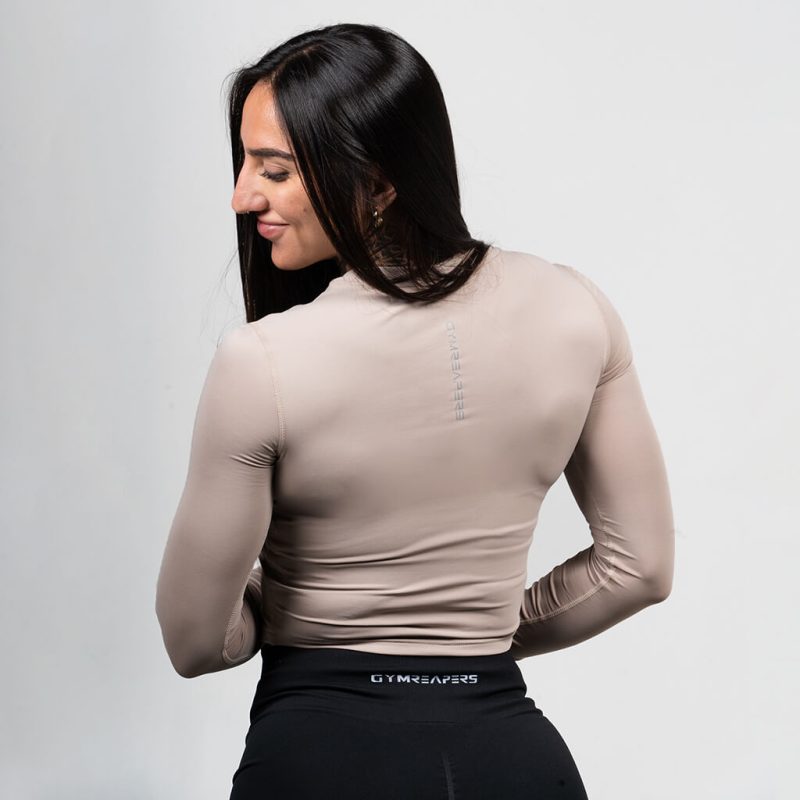 womens performance long sleeve taupe side